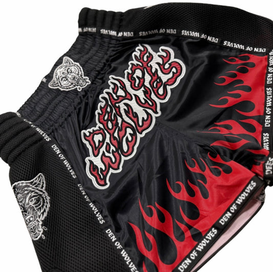 Flames DOW Black Muay Thai Shorts
