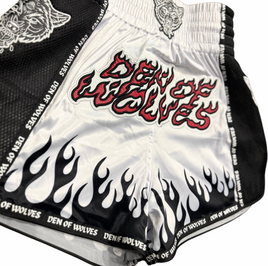 Flames DOW White Muay Thai Shorts