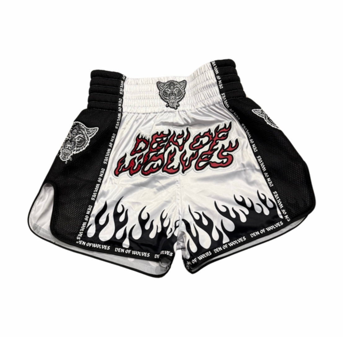 Flames DOW White Muay Thai Shorts