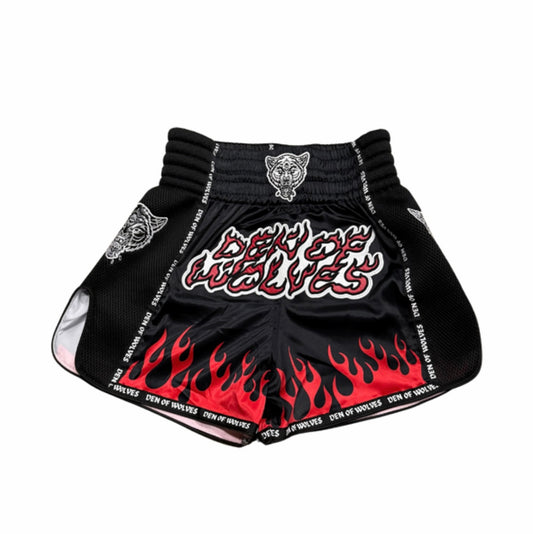 Flames DOW Black Muay Thai Shorts
