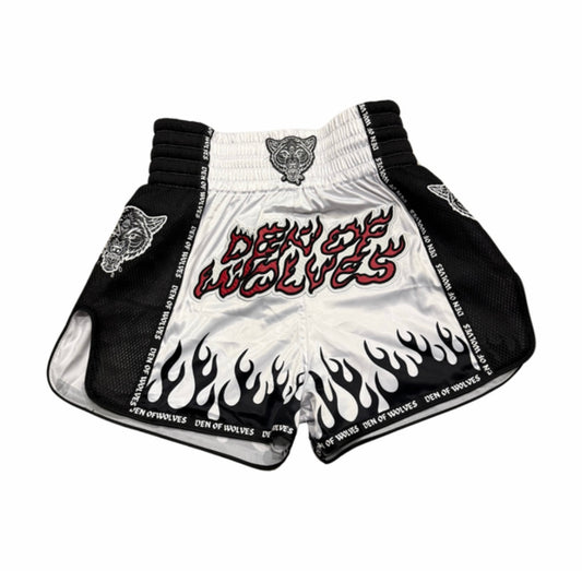 Flames DOW White Muay Thai Shorts